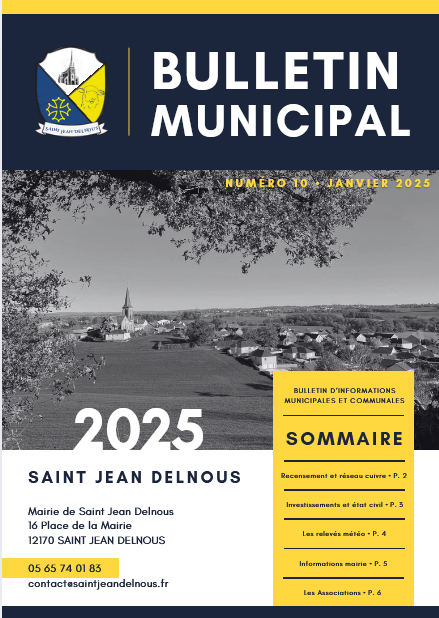Bulletin municipal de janvier 2025 réalisé par Margaux.Com pour la Mairie de Saint Jean Delnous en Aveyron.