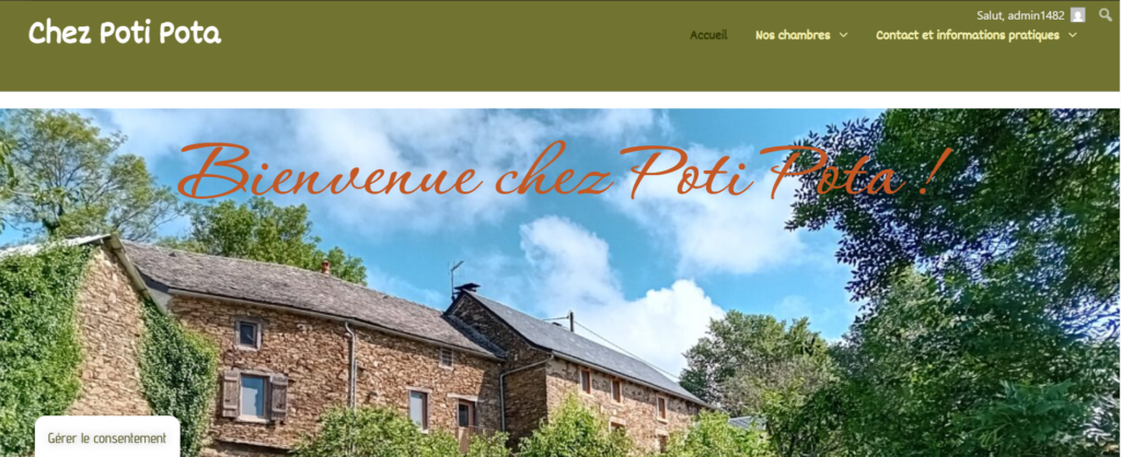 Photo de la première page du site internet de la chambre d'hôtes Chez Poti Pota créé par Margaux.Com